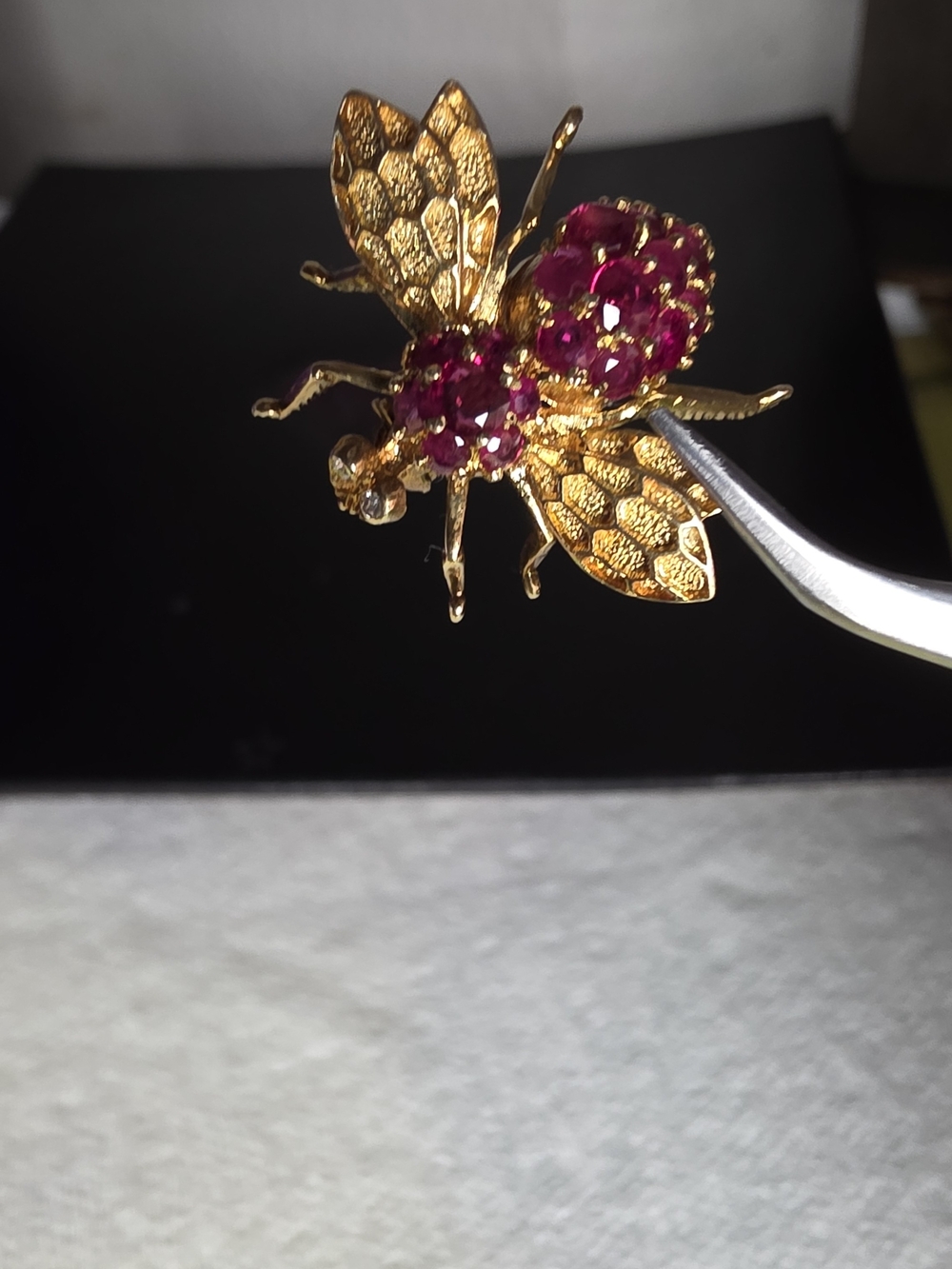 Vintage 14k Gold Ruby & Diamond Bee Brooch/Pendant